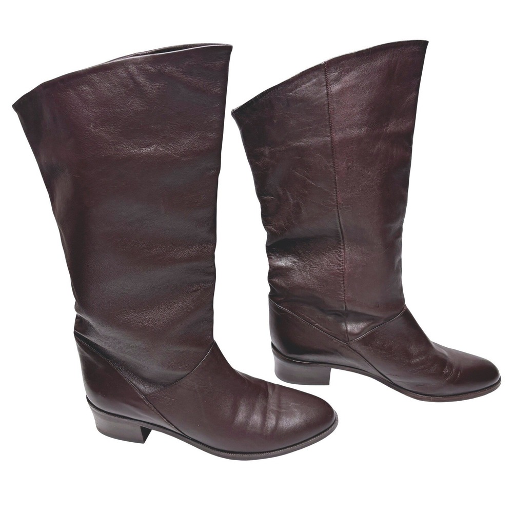 VTG Dark Brown‎ Soft Leather Pull On Boots Womens 9 M Brazil Made Low Heel Chic